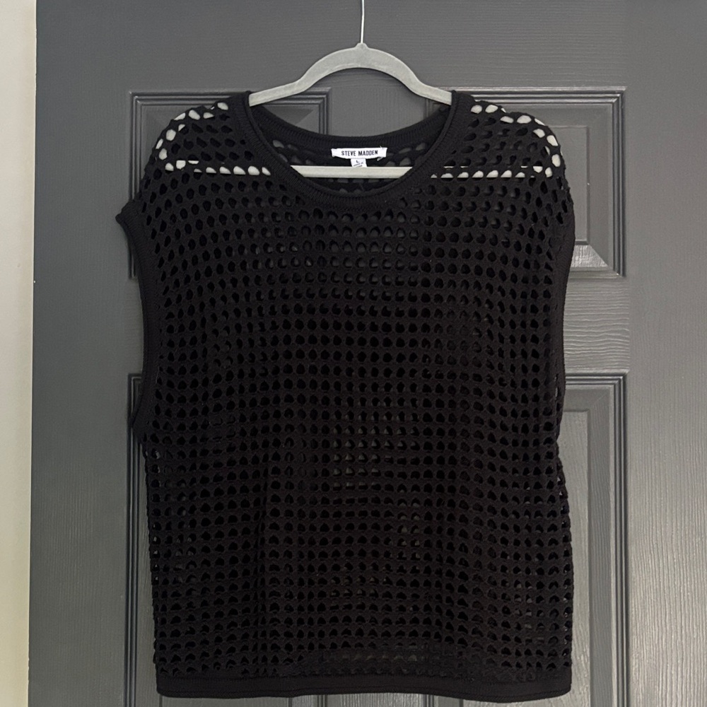 Steve Madden Black Sleeveless Mesh Top